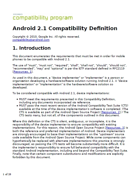 ความรู้เกี่ยวกับ Android 2-1 Compatibility Definition